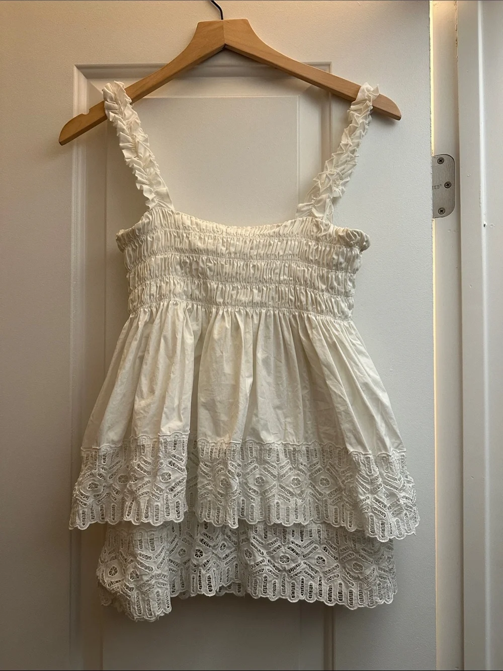 Tory Burch White Tiered Smocked Tank Top